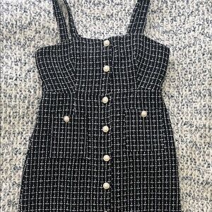 Black Tweed Button-Front Women's Dress